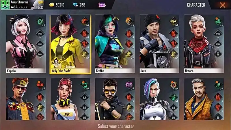 best free fire characters